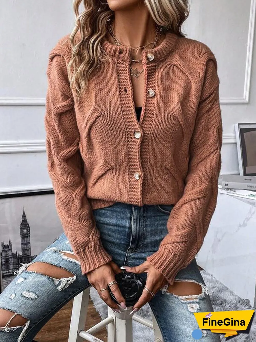 Coffee Plain Long Sleeve Sweater