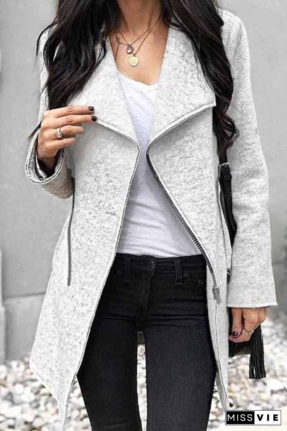 Zippered Solid Color Coat