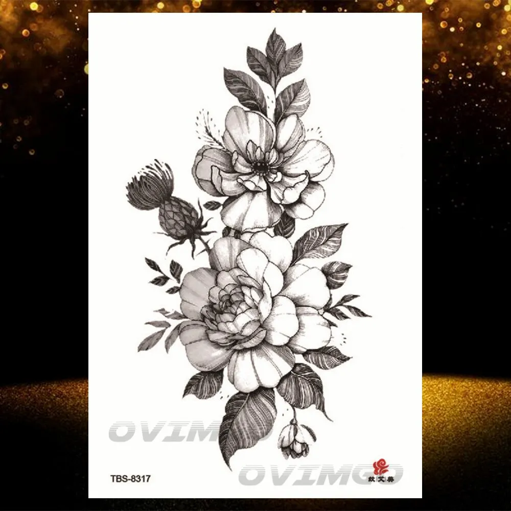 Sdrawing Lotus Flower Temporary Tattoos Fake Jewelry 3D Beauty Rose Tattoo Sexy Body Art Arm Painting Tatoo Sticker For Women