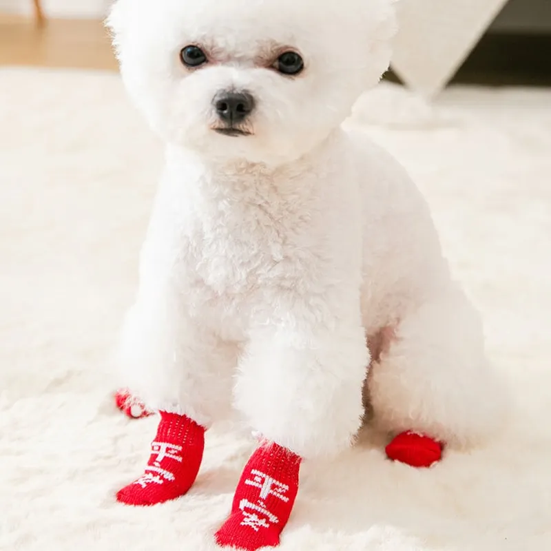 Sdrawing Cute Puppy Dog Socks Cartoon Printed Anti Slip Knit Socks Winter Warm Puppy Shoes Small Medium Dogs Boots Pet Products