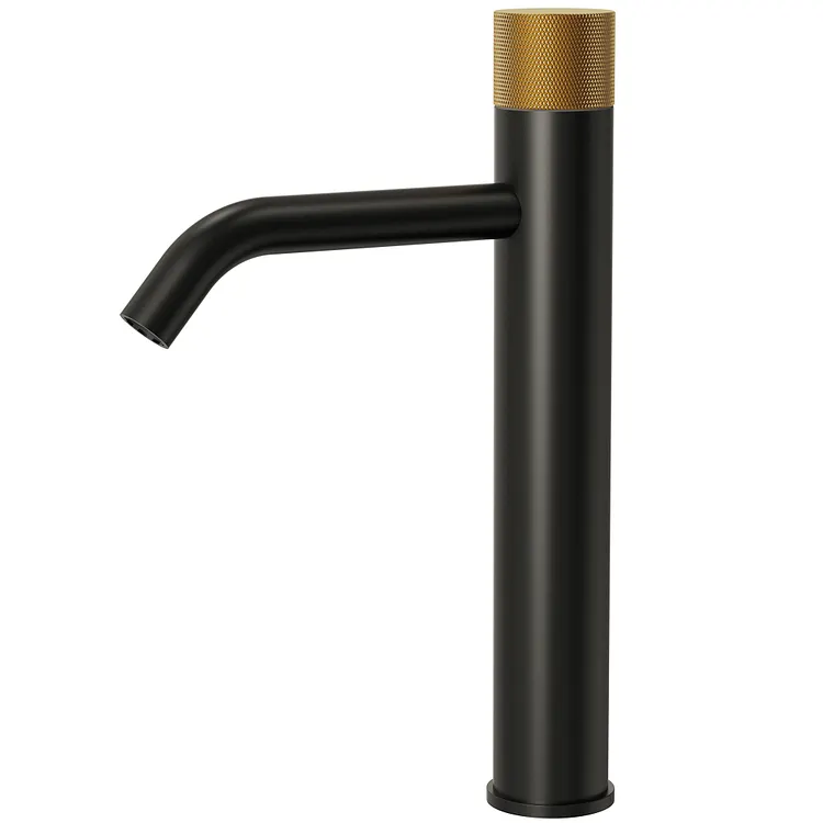 EVERSTEIN 12 in. Knurled Vessel Bathroom Sink Faucet Black & Gold