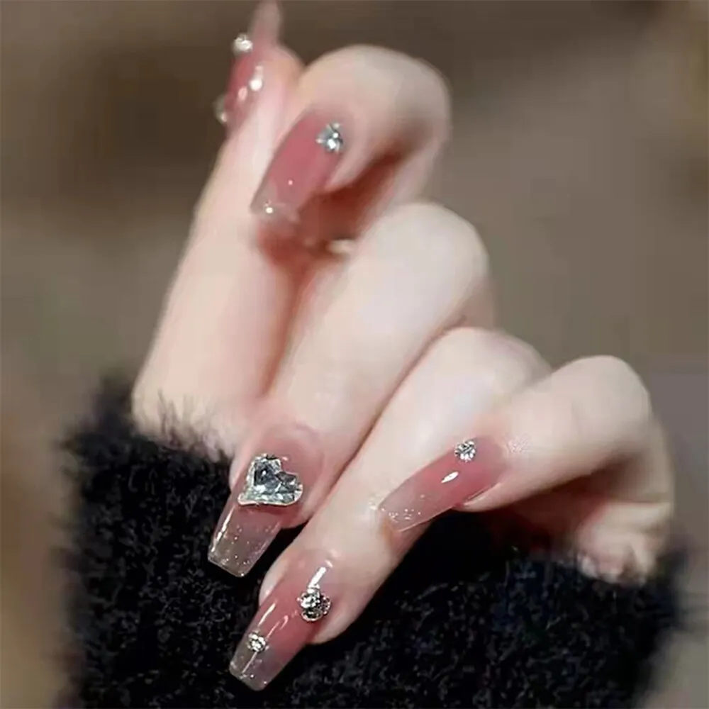 24PCS Press On Nails with Diamond Butterfly Design White Fake Nails Coffin Ballet False Nails Manicure Salon DIY  Full Finished-Nail Inspo