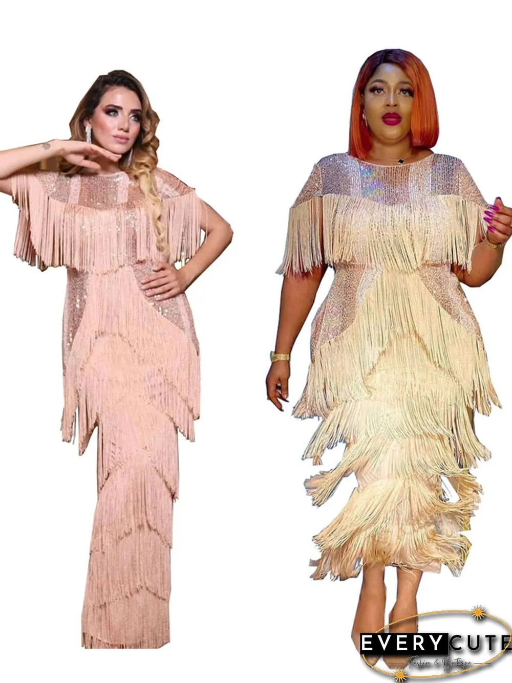 Women Summer Sexy Fringed Embellished Bodycon Celebrity Evening Dress Short Sleeve Fringe Tassel Club Party Dress Vestidos