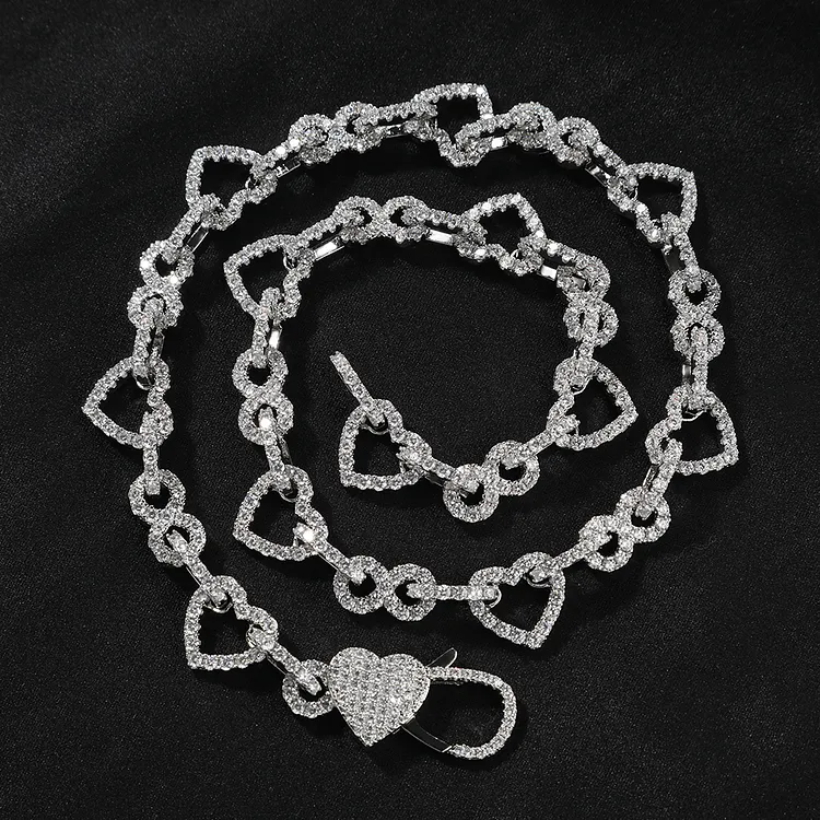 Iced Out Hip Hop Bling Heart Bracelets Chains Necklaces For Women