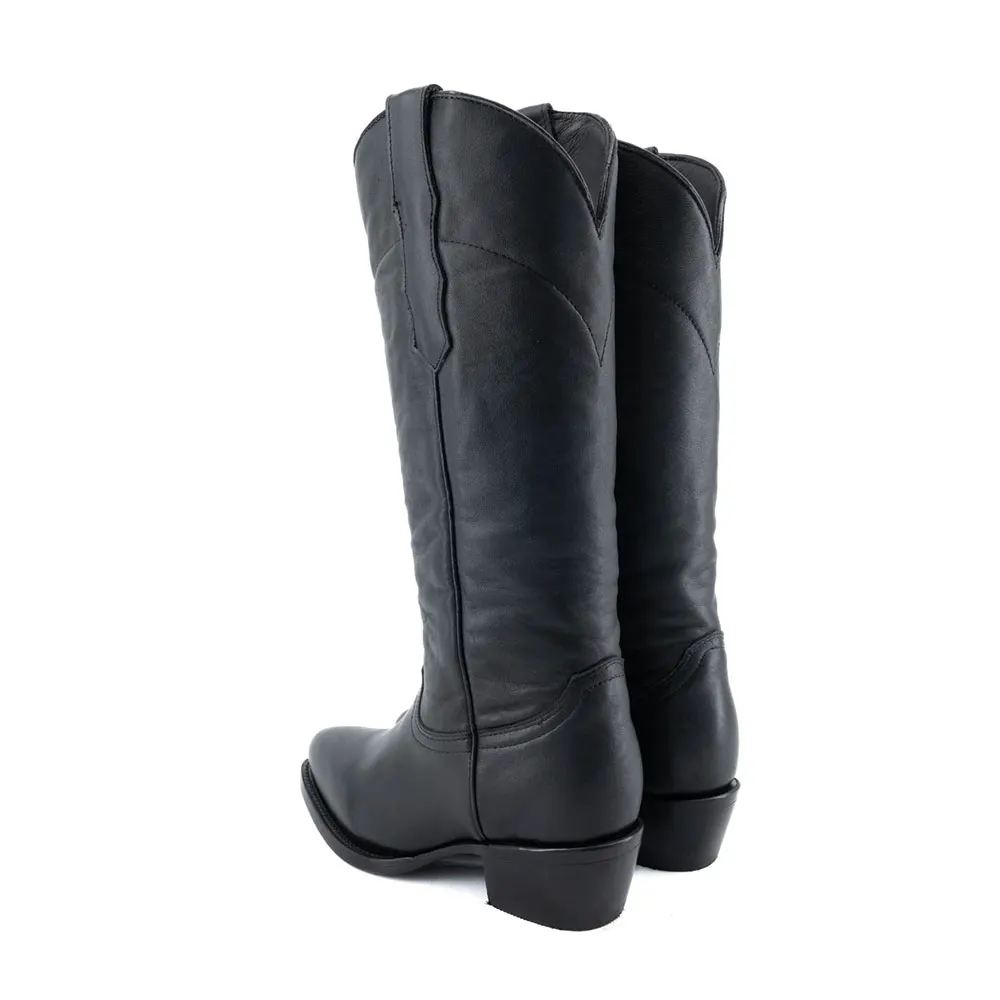 Chunky Heel Round Toe Slip-On Black Western Boots for Women