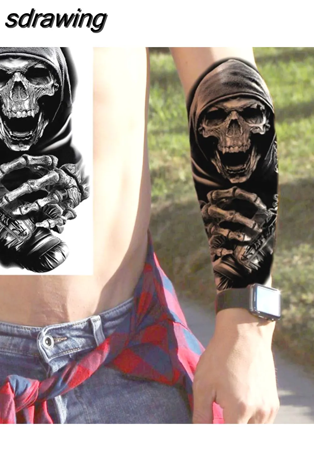 sdrawing Realistic Black Devil Temporary Tattoos For Men Adult Tiger Pirate Skeleton Vampire Fake Tattoo Forearm Scary Tatoo Joker