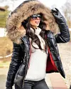 Women's Warm Fur Lined Hooded Glossy Puffer Jacket