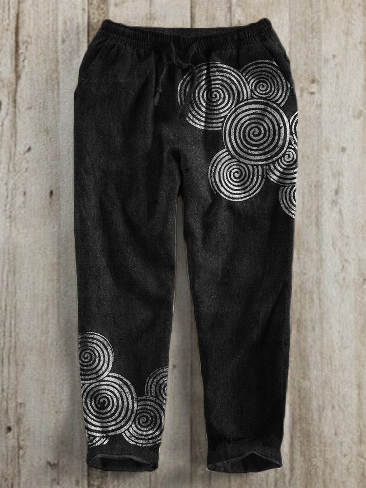 Sea Waves Ripples Japanese Lino Art Linen Blend Casual Pants  artssus