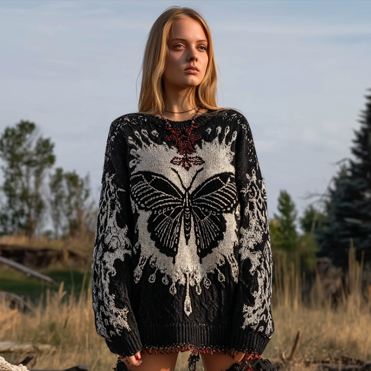 Women's Butterfly Embroidery Pattern Knitted Sweater