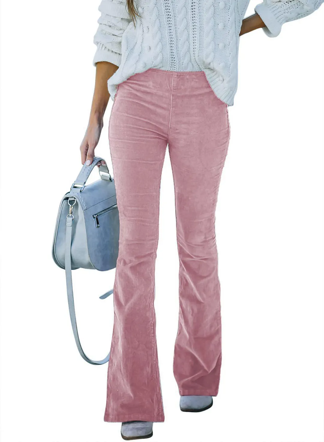 Brownm Color High Waist Slim-fit Flared Corduroy Elastic Pants