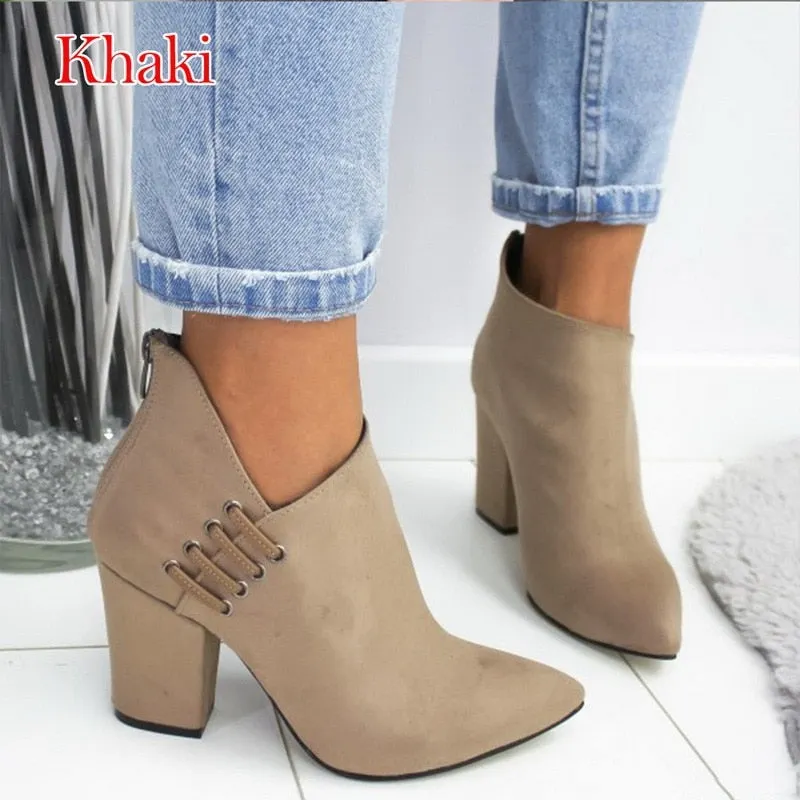 Women Ankle Boots 2021 Fashion Boots Woman Autumn Winter Pointed Toe High Heels Zipper Female Shoes Booties Females Botas Mujer