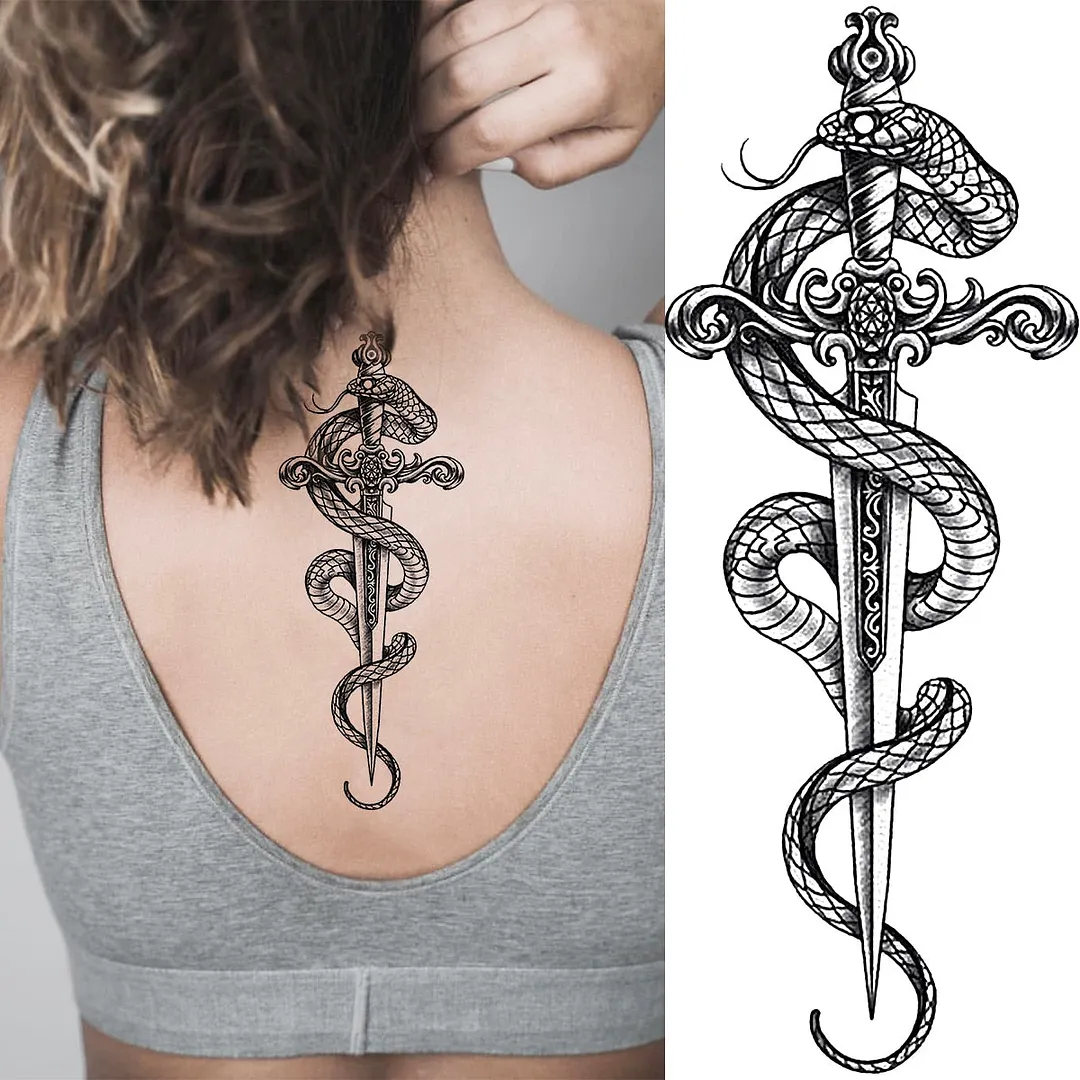 Black Rose Flower Snake Temporary Tattoos For Women Adult Peony Serpent Fake Tattoo Forearm Body Art Painting Waterproof Tatoos