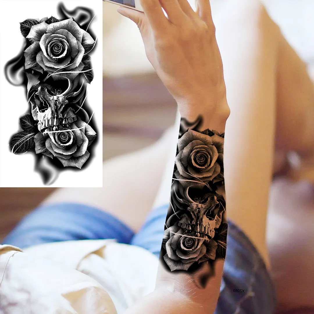 Sdrawing Skull Halloween Skeleton Temporary Tattoo For Men Adults Realistic Lion Tiger Wolf Scary Fake Tattoo Sticker Forearm Tatoo