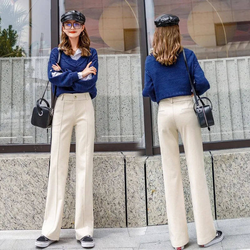 woolen wide leg pants women flare trousers 2019 winter high waist Pantalon casual female pants Solid loose womens legs trousers
