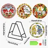 4PCS Wooden Diamond Painted Placemats Round Placemat with Holder (Gnome)
