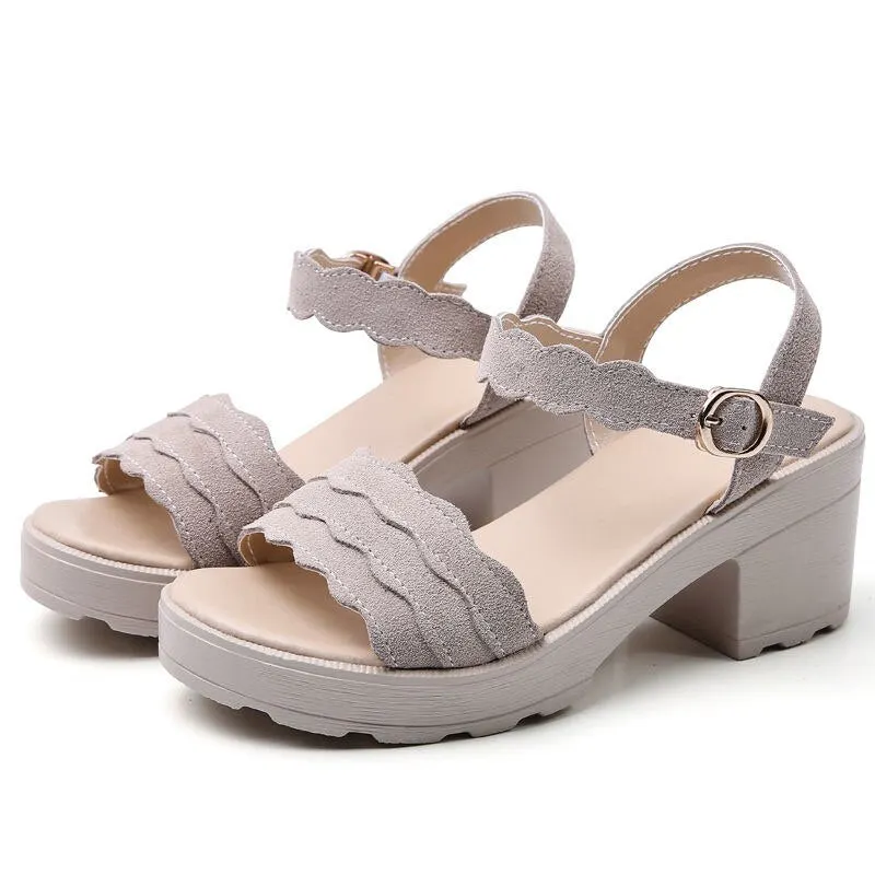  2022 Summer Shoe Sandals for Women Suede Heel Leather Casual Platform Pumps Korean Designer Slipper