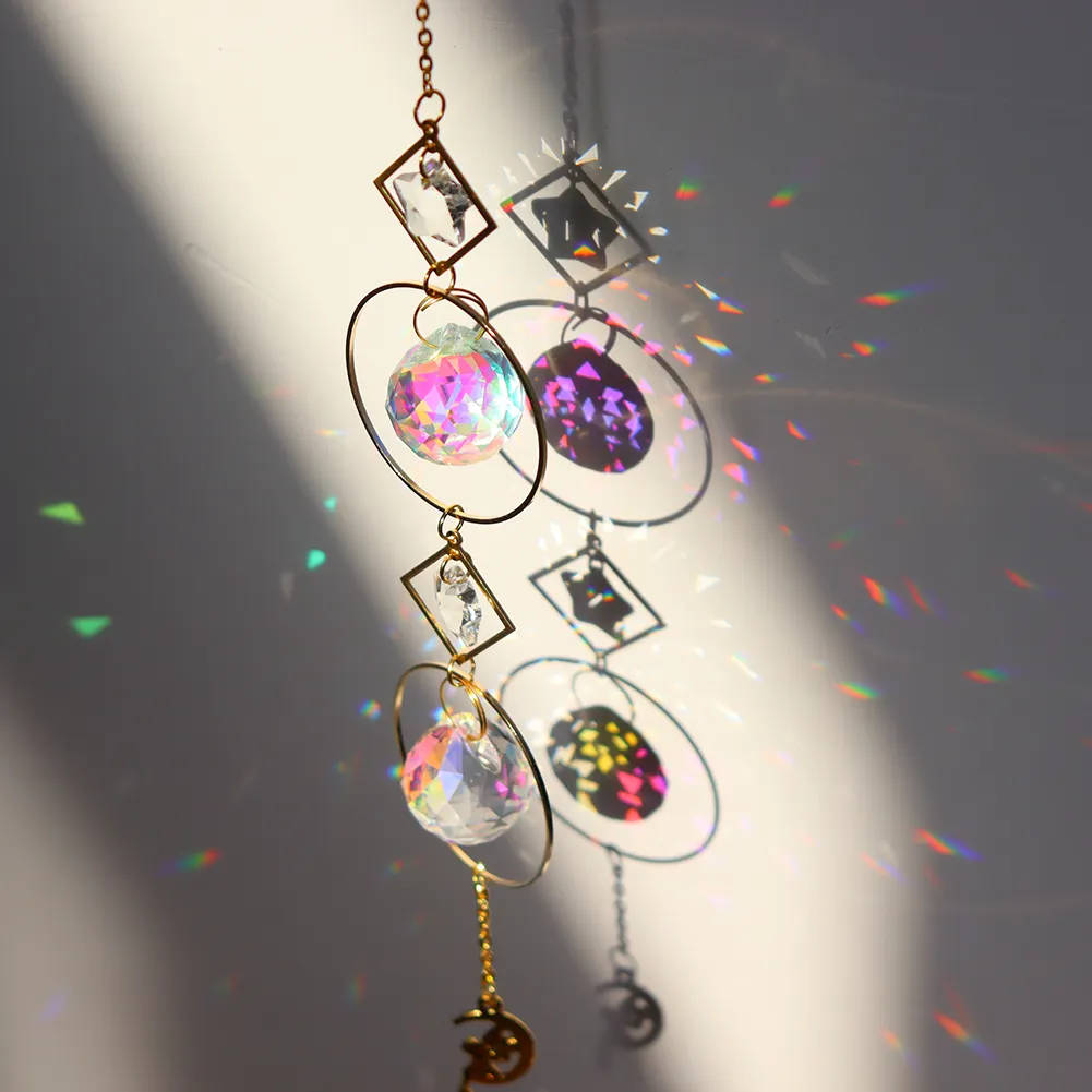 Crystal Wind Chime Star Moon Pendant Colorful Beads Hanging Drop Decor