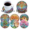 6Pcs/set Diamond Painting Wooden Tree Of Life Coaster Cup Cushion With Holder