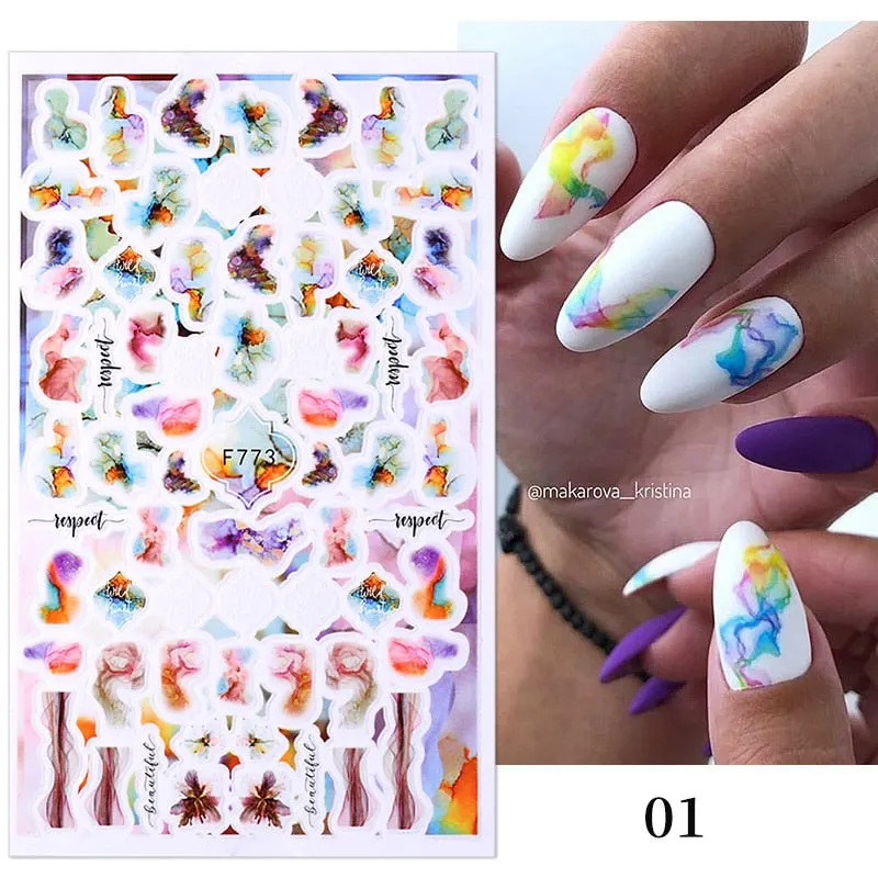 3D Christmas Nail Art Decoration Stickers Sparkly Gold White Colorful  Glitter Geometry Snowflake Winter Slider Nail Foils-Nail Inspo