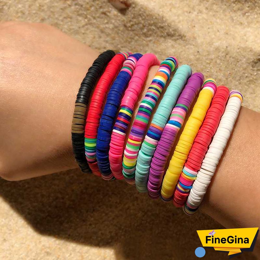 Recyclable Rainbow Colorful Polymer Clay Beads Bracelets Jewelry