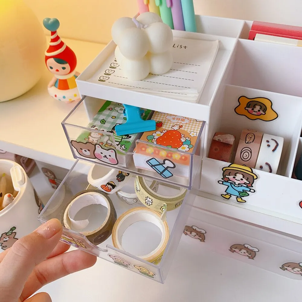 Desktop Storage Box W&G Kawaii Desktop Storage Box Three-color Pen Holder Drawer Type Cute Desktop Storage Pen Holder 515