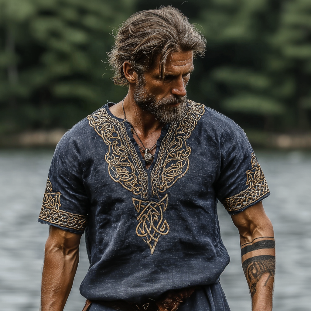 Men's Vintage Viking Geometry Celtic Knot Art V Neck Shirt