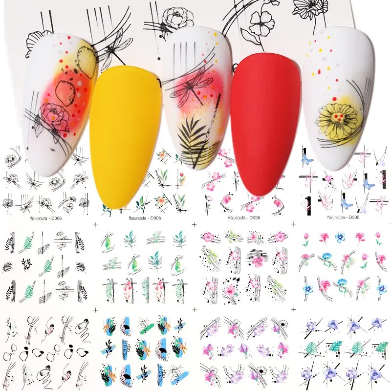 12Pcs Leopard Water Decals Sticker Hollow Floral Flower Leaves Geometry Water Transfer Watermark Foil Slider Decoration