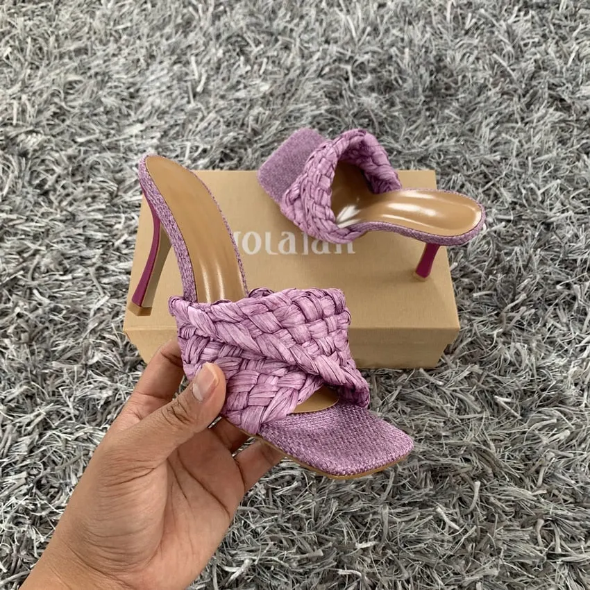 2022 Fashion Women Sandals Slipper New Summer Ladies Slides Square Open Toe High Heel Mules Slip On Sandal Shoes