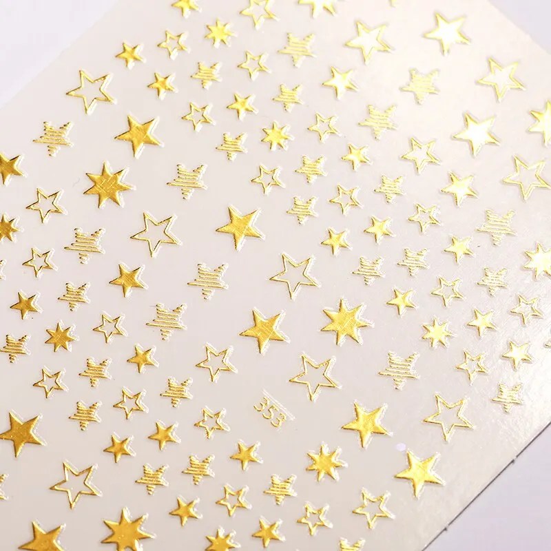 Nail Stickers 3D Nail Slider Stars Heart Decals Glitter Shiny Decoration DIY Transfer Adhesive Colorful Nail Art Tool Manicures