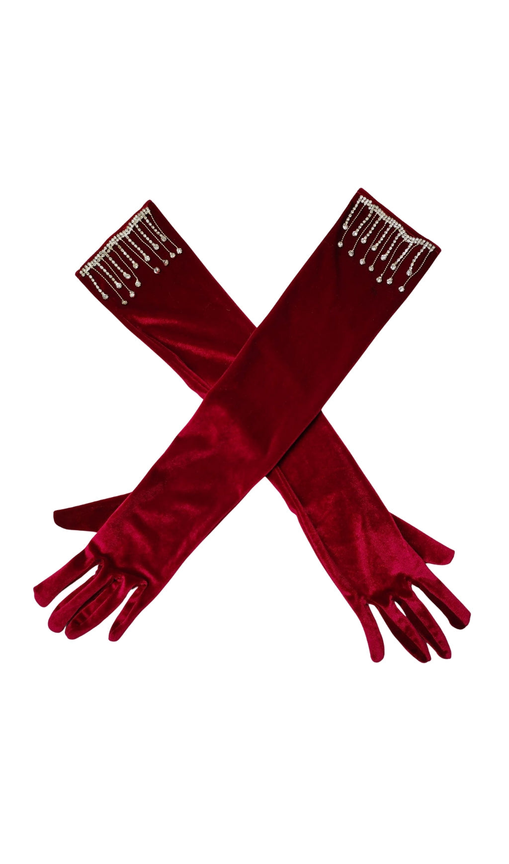 Fashionslee WomenVelvet Rhinestones Long Gloves With Fringe