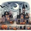 (Stamped/Counted) Halloween House-11CT Cross Stitch 50*50cm/19.69*19.69in