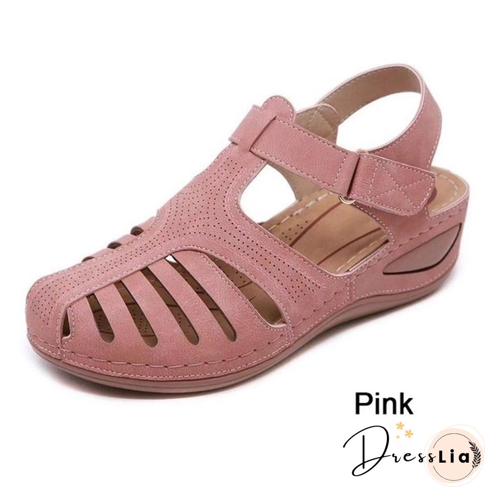 New Leather Hollow Out Vintage Sandals Casual Flat Sandals Summer Women Beach Sandal