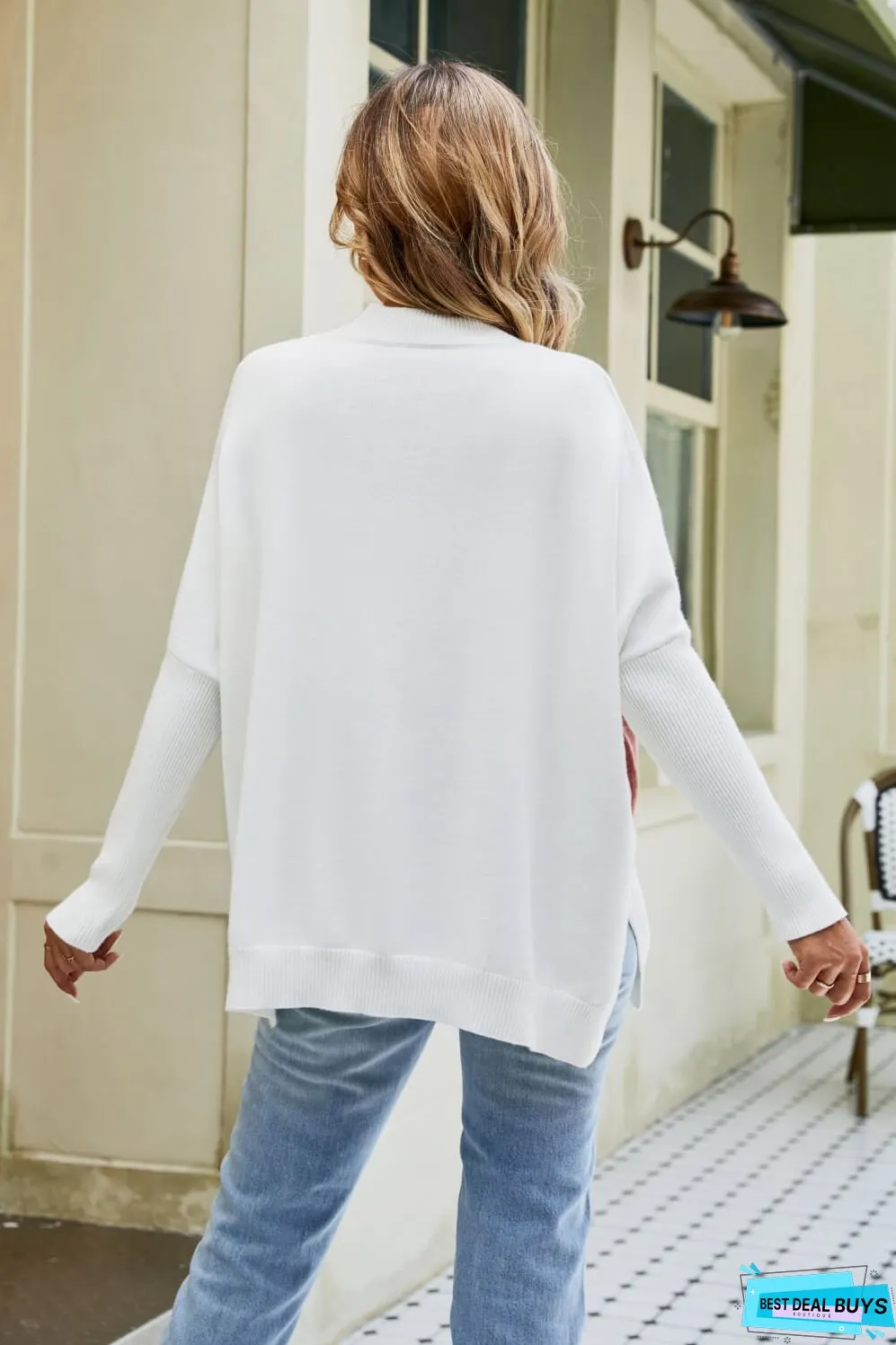 Color Block Round Neck Side Slit Sweater