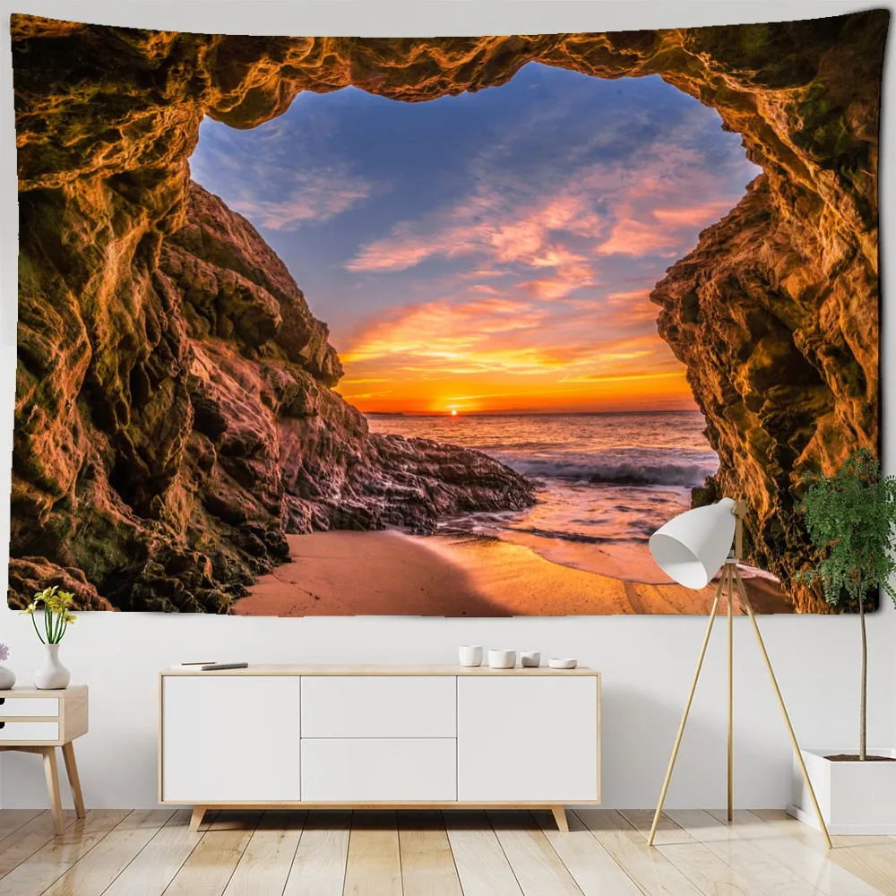 Sunset Seascape Tapestry Wall Hanging Bohemian Style Hippie Witchcraft Aesthetics Room Bedroom Home Decor