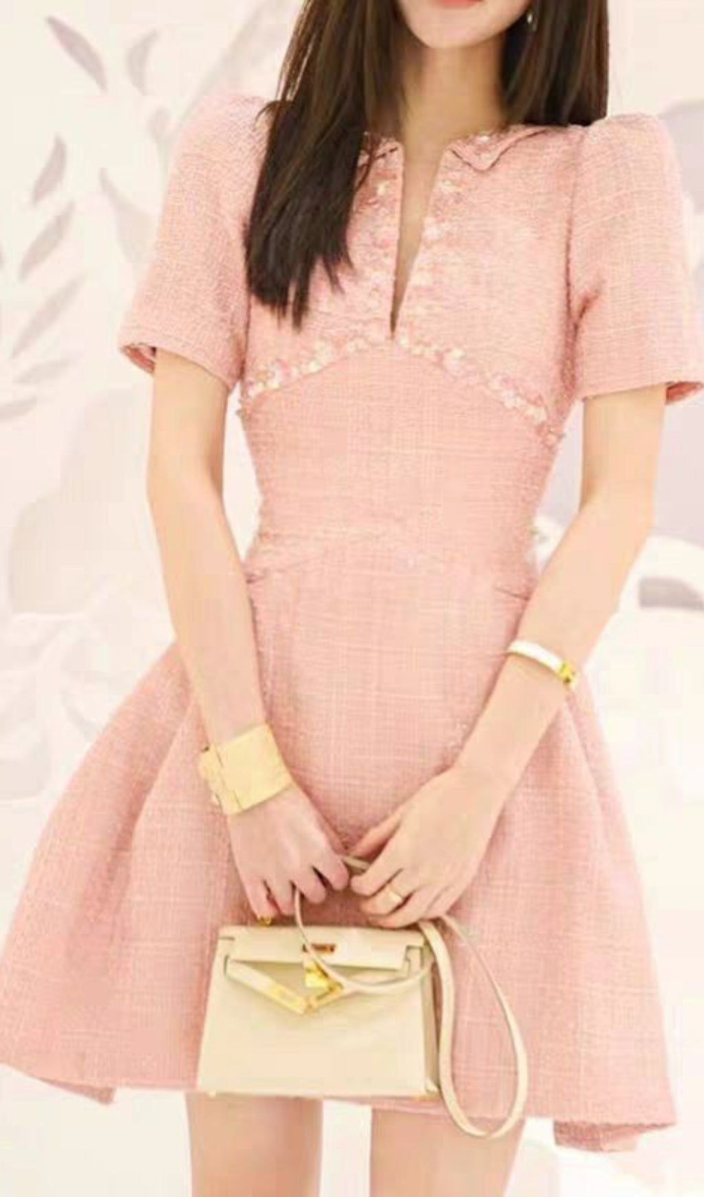 A-Line Beaded Sequine Mini Dress In Pink Flowering Girl