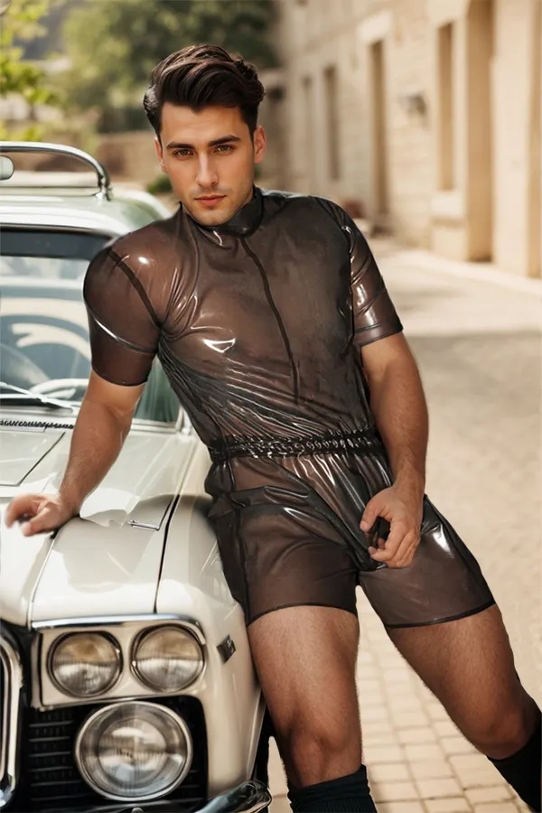 Men Latex Bodysuits Zipperless Jogging Sweatsuit