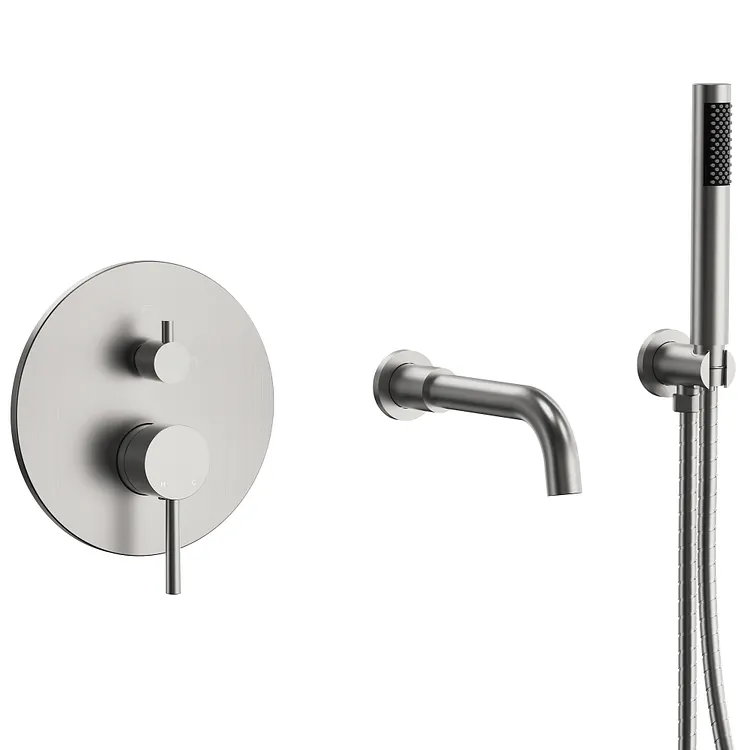 EVERSTEIN Roman Tub Faucet with Handheld in Brushed Nickel, 7.87 Spout Reach