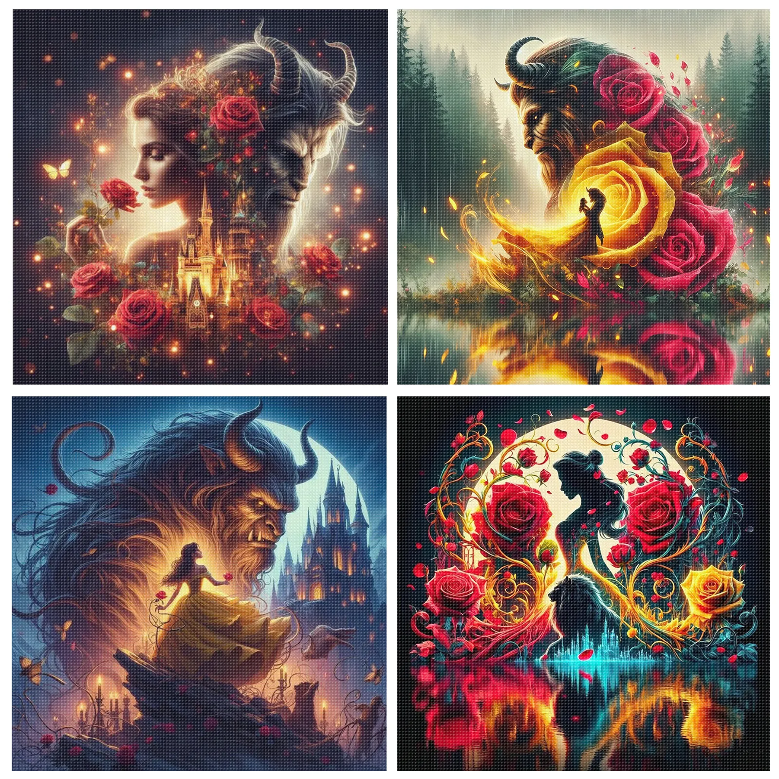 Beauty and Beast Full 14CT 2 Strands DIY Stamped Cross Stitch Kits