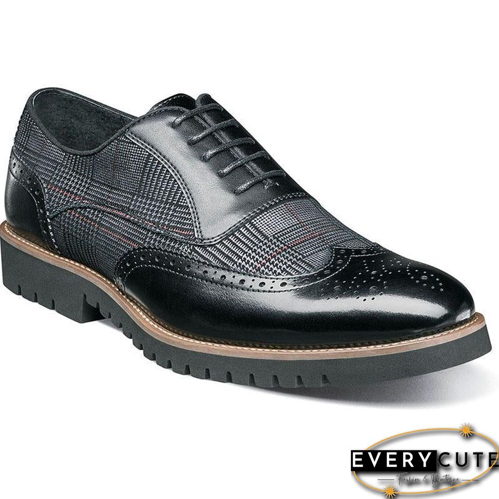 Men's Fashion Lattice Spliced Leather Brogue Shoes