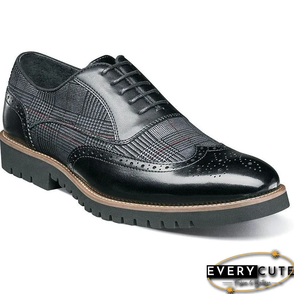 Men's Fashion Lattice Spliced Leather Brogue Shoes
