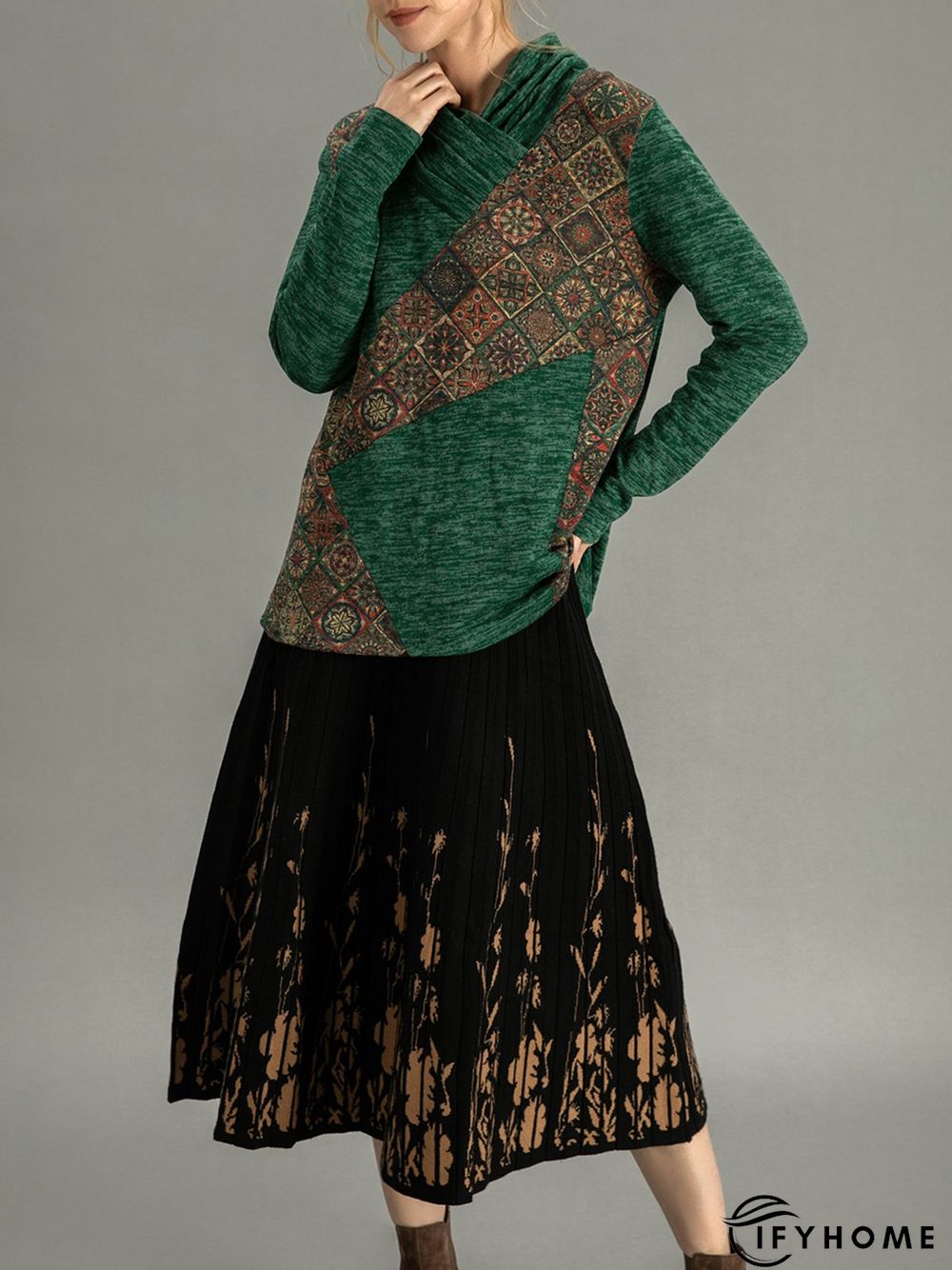Cowl Neck Ethnic Casual Tunic Top | IFYHOME