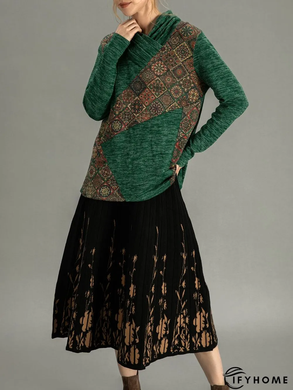 Cowl Neck Ethnic Casual Tunic Top | IFYHOME