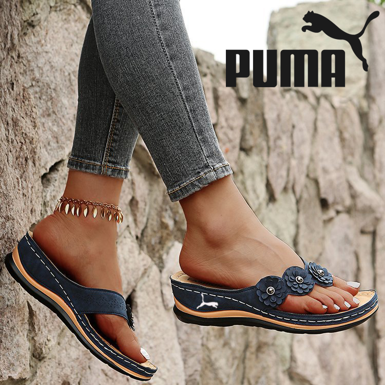PUMA nowe, letnie, codzienne klapki plażowe z trzema kwiatami i grubą podeszwą w stylu retro