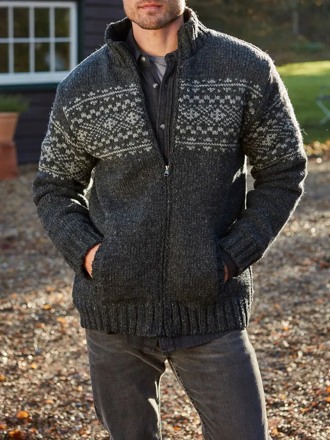 Mens Vintage Fair Isle Knitted Cardigan Sweater