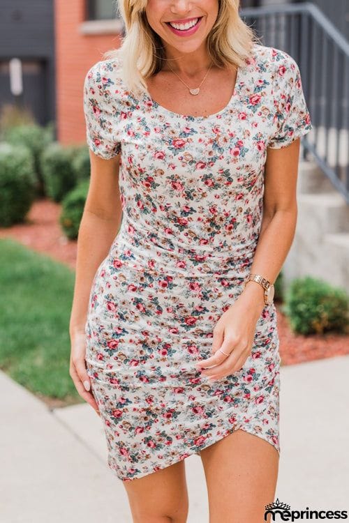 Fashion O Neck Printed Short Sleeve Dress