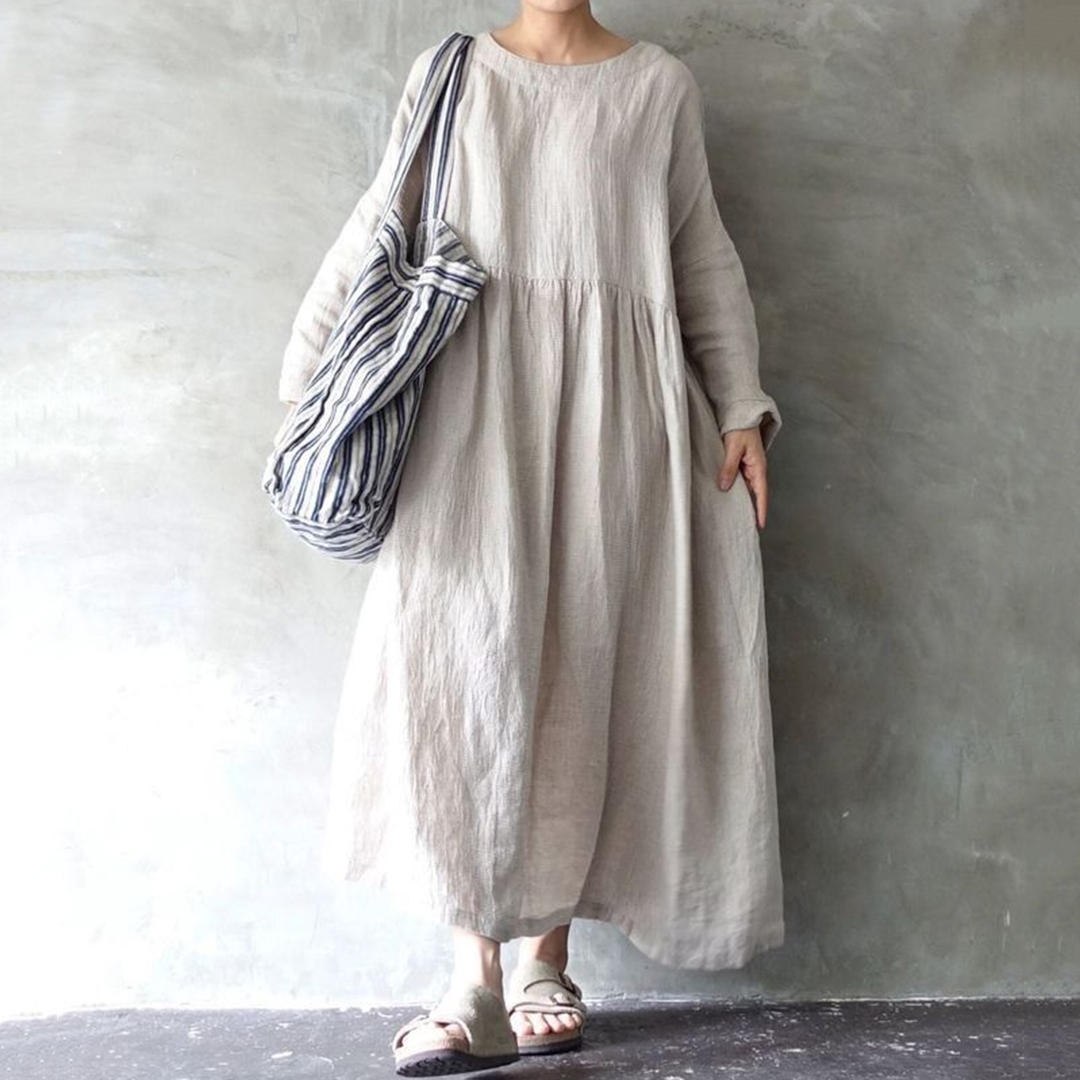 Women's Solid Color Cotton Linen Midi Dress