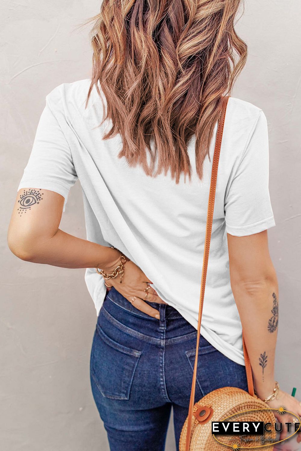 White Daisy Leopard Letter Print Ripped Short Sleeve T-shirt
