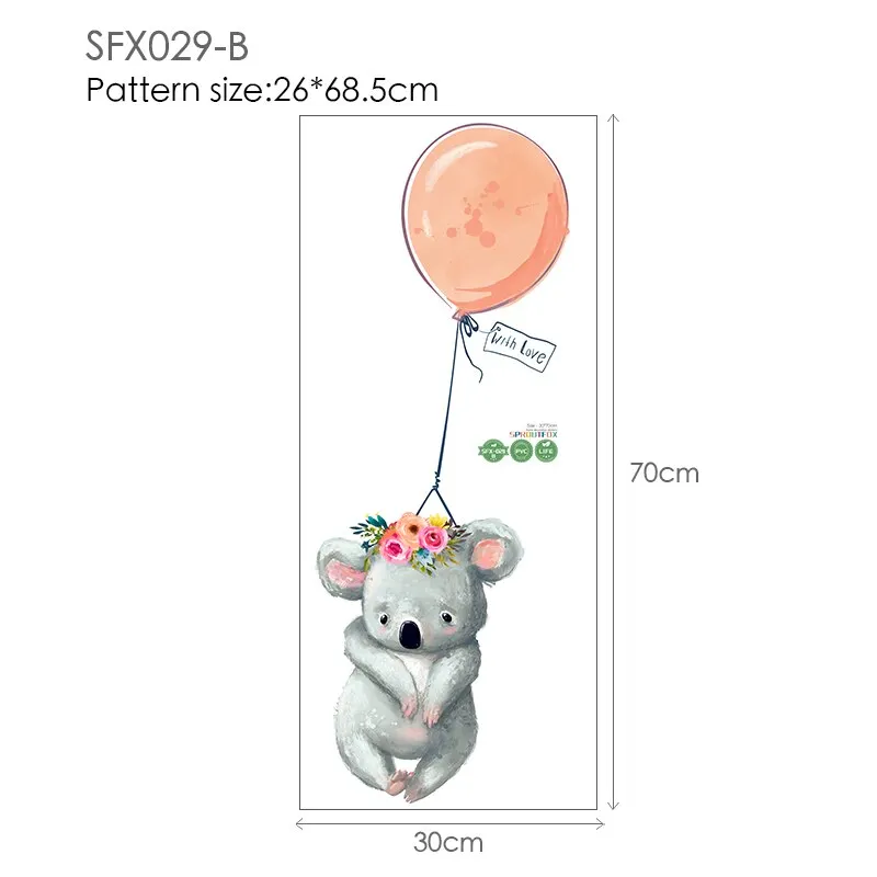 Cute Animal Panda Rabbit Koala with Ballon Bedroom Wall Stickers for Kids Rooms Nursery Home Decoration Kawaii Wall Decals