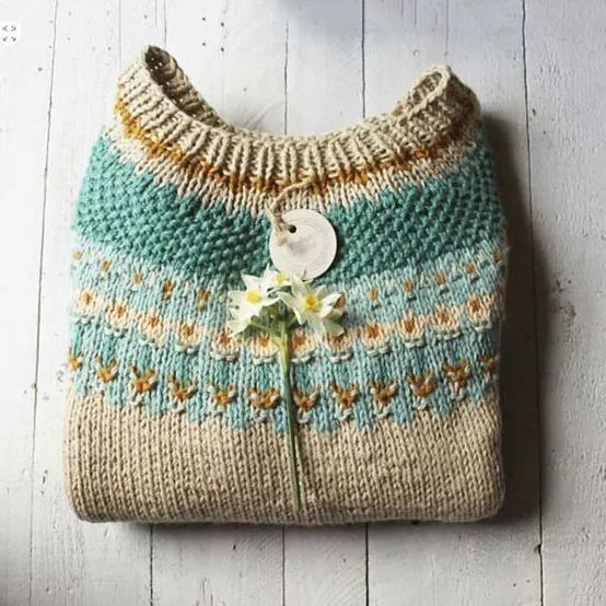 Vintage Icelandic Knit Jacquard Warmth Crew Neck Sweater Unisex