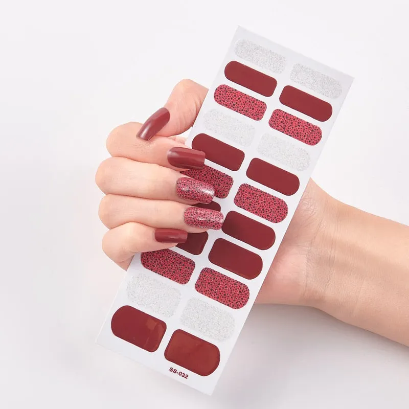 22 Tips/Sheet Solid And Shivering Patterned Nails Nail Wraps DIY Self Adhesive Nail Art Stickers 2020 Designer Nail Decals
